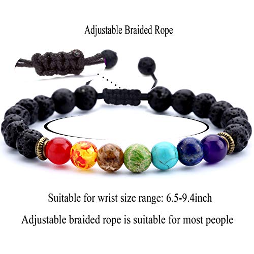 Hamoery Men Women 8mm Lava Rock Beads Chakra Bracelet Braided Rope Natural Stone Yoga Bracelet Bangle