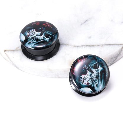 1 Pair Acrylic Solid Screw On Ear Plugs Tunnels Santa Muerte Death Goodness Resin Allergy Free Stretcher For Women Men Body Piercing Jewelry