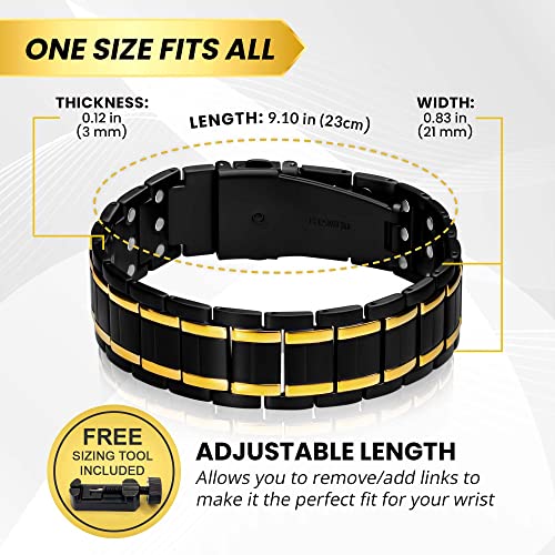 MagnetRX® 3X Strength Magnetic Bracelets for Men – Effective Titanium Mens Magnetic Bracelet – Premium Fold-Over Clasp & Adjustable Length with Sizing Tool & Gift Box (Black)