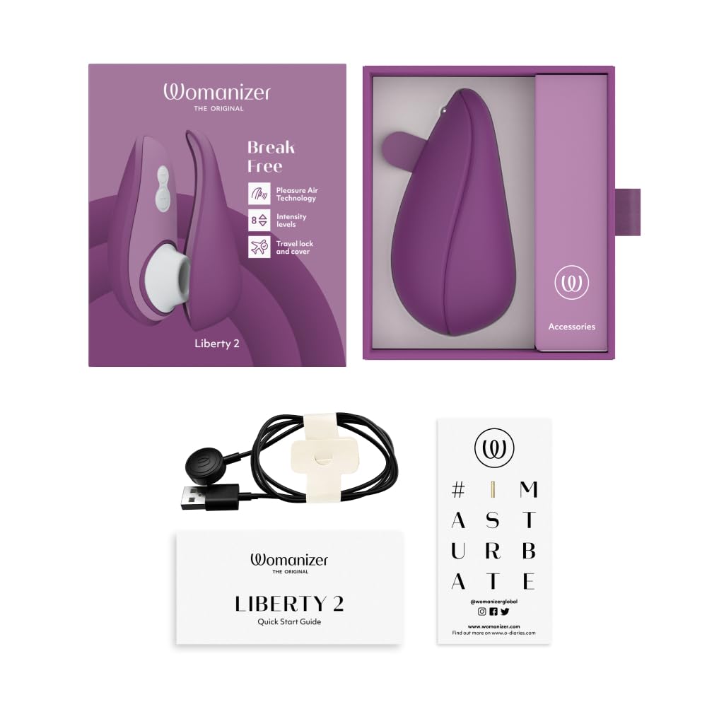 Womanizer Liberty 2 Pleasure Air Clit Sucker | Clitoral Stimulator | Sucking Vibrator for Women & Couples | Clitoris Suction Sexual Pleasure Device | Adult Sex Toys for Woman | Use Lube | Purple