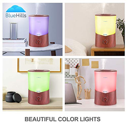 BlueHills Premium 2000 ML XL Essential Oil Diffuser Aromatherapy Humidifier for Large Room Home 40 Hour Run Huge Coverage Area 2 Liter Extra Large Capacity Diffuser Dark Wood Grain (E003)