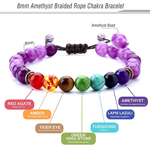 Hamoery Men Women 8mm Lava Rock Beads Chakra Bracelet Braided Rope Natural Stone Yoga Bracelet Bangle