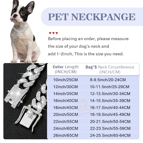 Silver Dog Chain Collar Diamond Cuban Link Dog Collar 13mm Wide Dog Necklace Metal Cat Chain Pet Crystal Collar Jewelry Accessories for Small Medium Large Dogs Cats(10inch)