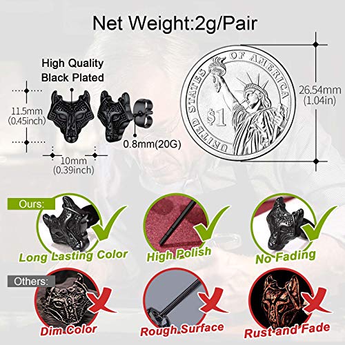 FaithHeart Norse Viking Jewelry Sterling Silver/Stainless Steel Stud Earrings Celtic Wolf/Thors Hammer Studs for Women Men