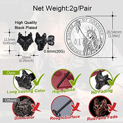 FaithHeart Norse Viking Jewelry Sterling Silver/Stainless Steel Stud Earrings Celtic Wolf/Thors Hammer Studs for Women Men