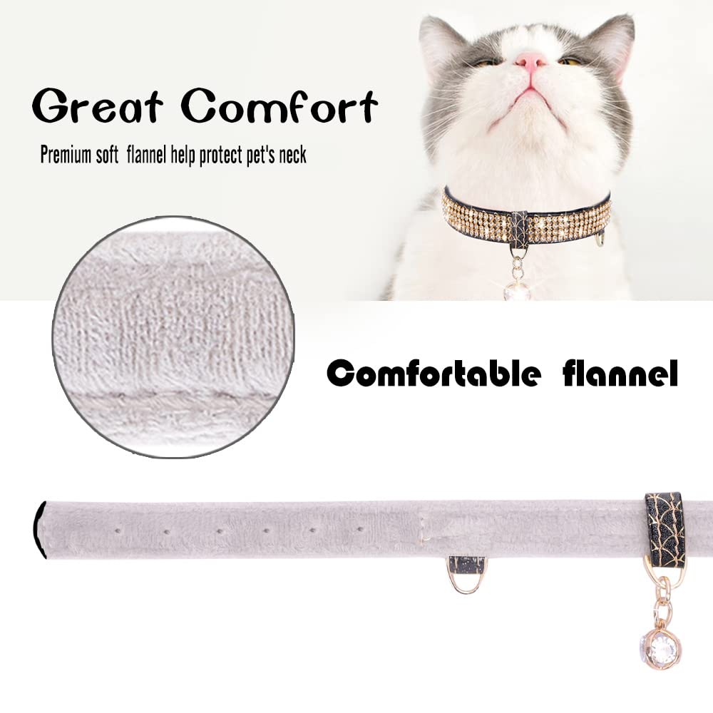 PetsHome Cat Collar, Dog Collar, [Bling Rhinestones] Premium PU Leather with Pendant Adjustable Collars for Cat and Small Dog Extra Small Silvery