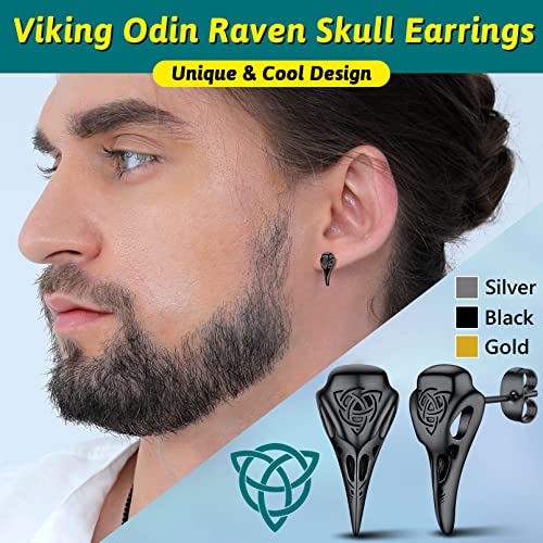 FaithHeart Raven Stud Earrings for Women Men, Stainless Steel Punk Gothic Norse Viking Crow Ear Studs with Delicate Gift Packaging