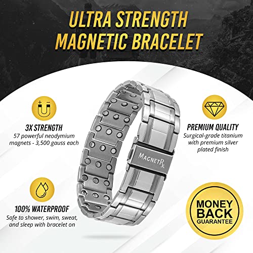 MagnetRX® 3X Strength Magnetic Bracelets for Men – Effective Titanium Mens Magnetic Bracelet – Premium Fold-Over Clasp & Adjustable Length with Sizing Tool & Gift Box (Black)