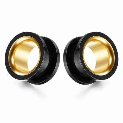 2PCS Stainless Steel Screw Ear Gauges Tunnels Hollow Double Flare Black Gold For Man For Woman Body Piercing Jewelry 6mm-30mm Stretcher