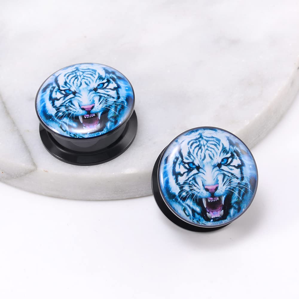 1 Pair Acrylic Solid Screw On Ear Plugs Tunnels Epoxy The Eye of Geometirc Flower Allergy Free 2g - 1 Inch Stretcher Art Color Drawing For Women For Men Body Piercing Jewelry