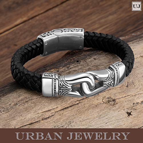 Urban Jewelry Amazing Stainless Steel Men's link Bracelet Silver Black 9 Inch with Necklace Option 21 inch (With Branded Gift Box)