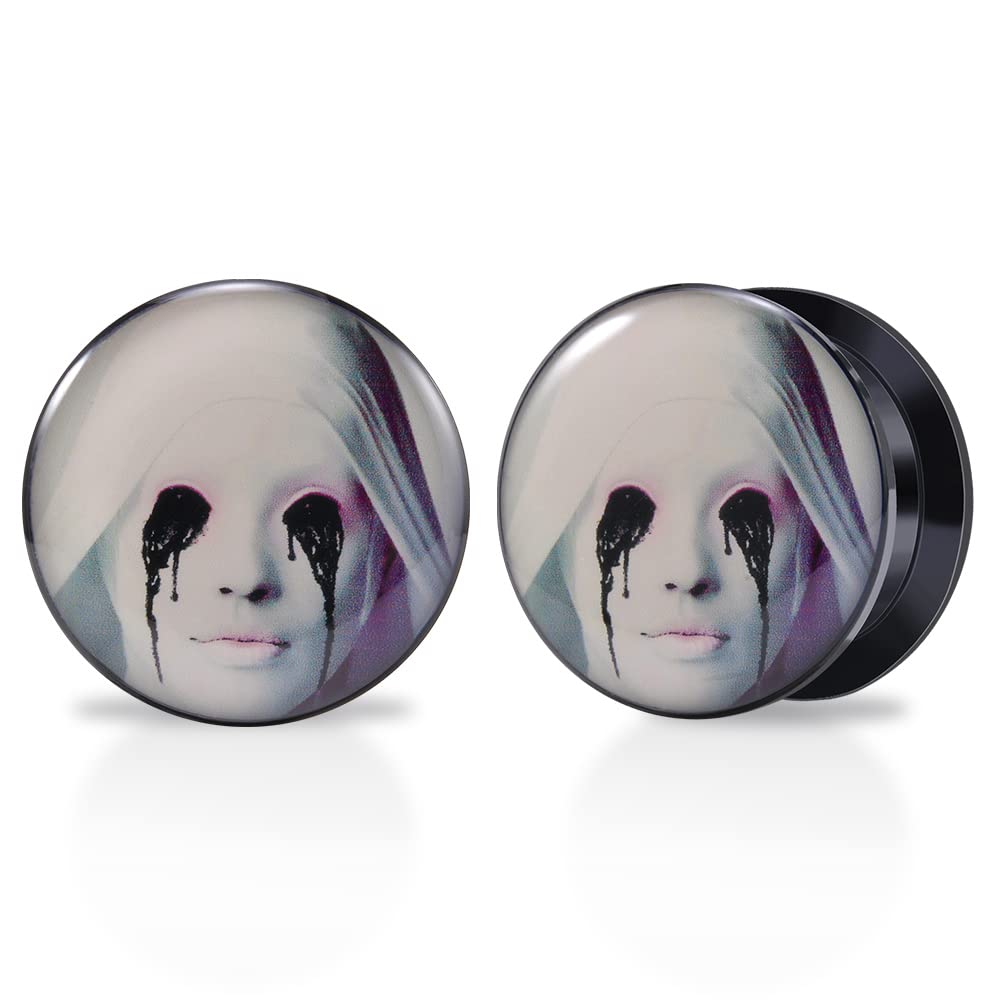 1 Pair Acrylic Solid Screw On Ear Plugs Tunnels Santa Muerte Death Goodness Resin Allergy Free Stretcher For Women Men Body Piercing Jewelry