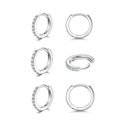 925 Sterling Silver Small Hoop Earrings Cubic Zirconia Huggie Hoop Earrings, 3 Pairs 14K White Gold Plated Cartilage Piercing Earrings Ear Cuff Tiny Hoop Earrings for Women Men