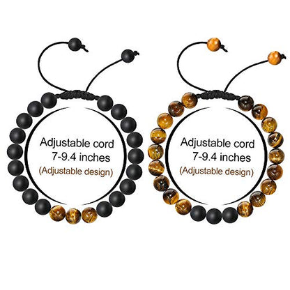 M MOOHAM Natural Stone Bracelets for Men - 8mm Tiger Eye | Matte Agate | Lava Rock Bracelets for Men Teen Boys Gifts Fathers Day Anniversary Birthday Gifts for Him