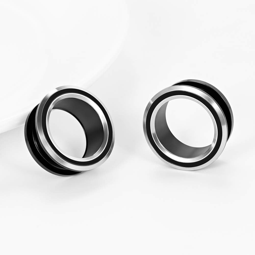 2PCS 316L Stainless Steel Two-color Screw Tunnel Ear Plug Expander Stretcher Gauge 0G-1"