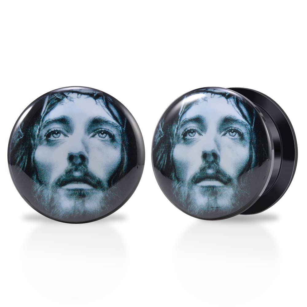 1 Pair Acrylic Solid Screw On Ear Plugs Tunnels Jesus Christ Epoxy Allergy Free 2g - 1 Inch Stretcher Art Color Portrait Drawing For Women For Men Body Piercing Jewelry