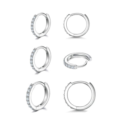 925 Sterling Silver Small Hoop Earrings Cubic Zirconia Huggie Hoop Earrings, 3 Pairs 14K White Gold Plated Cartilage Piercing Earrings Ear Cuff Tiny Hoop Earrings for Women Men