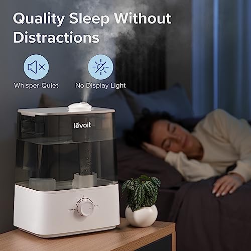 LEVOIT Humidifiers for Bedroom Large Room Home, (6L) Cool Mist Top Fill Essential Oil Diffuser for Baby & Plants, Smart App & Voice Control, Rapid Humidification & Auto Mode - Quiet Sleep Mode, Gray