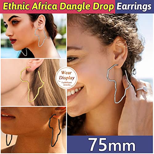 FaithHeart African Map Shaped Drop Earrings Stainless Steel/18K Gold Plated Statement Africa Jewelry Ear Charms for Women Teen Girls