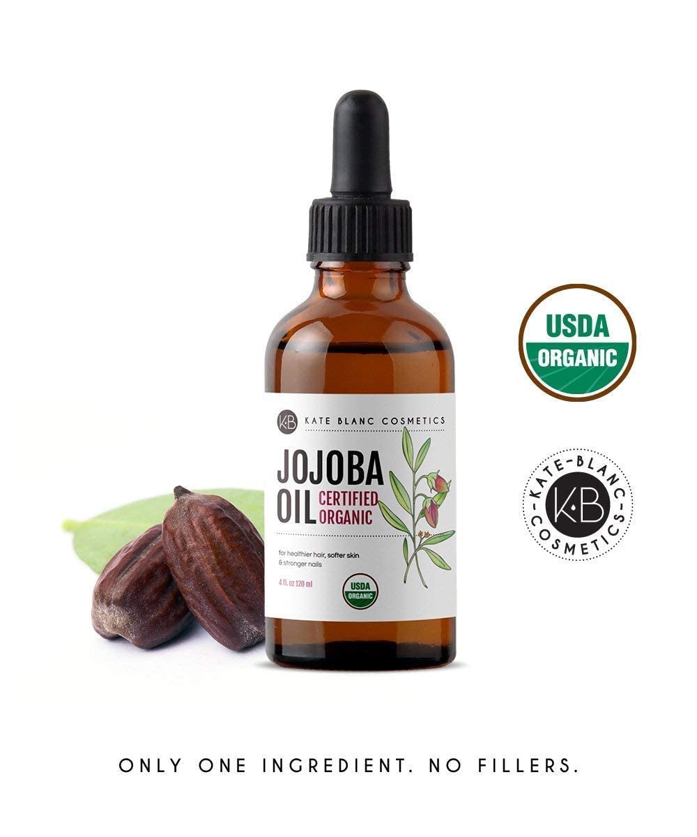 Kate Blanc Cosmetics Jojoba Oil for Hair Growth, Face, Skin (2oz, Organic, Pure) Stocking Stuffers Christmas Gifts for Women, Men, Mom, Dad, Teen. Gua Sha Oil for Facial Massage and Dermaplaning