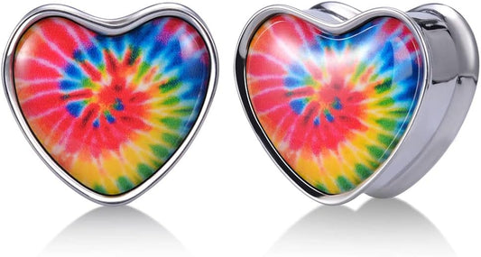 2PCS Stainless Steel Heart Ear Gauges Single Flared Stretcher Expander Gauges for Ears