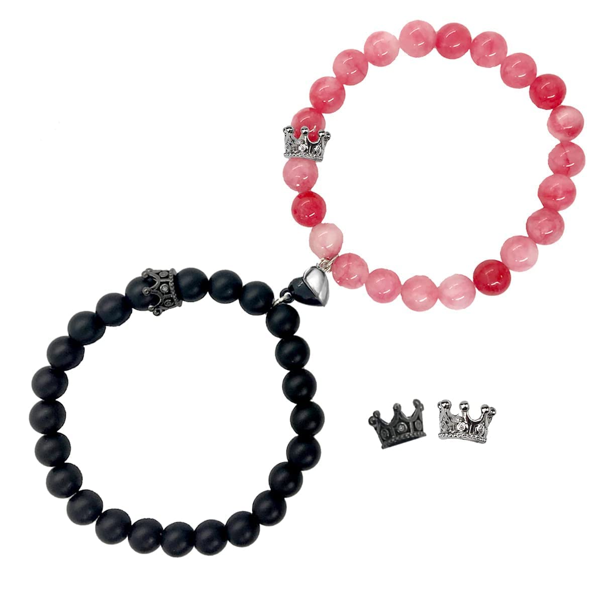 Couples Bracelets King&Queen Crown His and Her Bracelets Heart Matching Bracelets Long Distance Relationship Gifts for Boyfriend and Girlfriend on Anniversary Couples Jewelry for Women Men