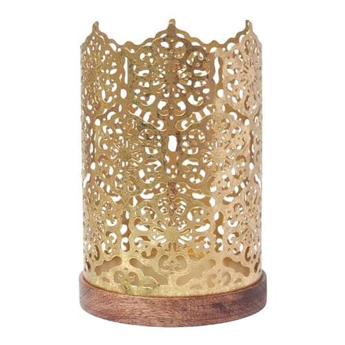 Hosley 4.5" High Black (Gold Inside) Metal Jar Holder Candle Sleeve. Candle Holder, Votive, Tea Light Lanterns Use with Tealights. Ideal Gift for Weddings, Parties, Spa and Aromatherapy O6