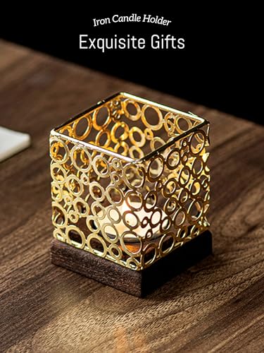 Candle Holder with Iron Shade Wooden Base for Dining Room, Table, Living Room and Wedding Decorations, Fun Gift for Men, Women and Children Sliver
