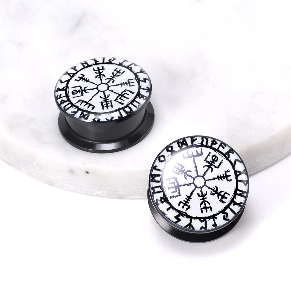 1 Pair Acrylic Solid Screw On Ear Plugs Tunnels Scandinavian Norse Viking Symbol Resin Allergy Free Stretcher For Women Men Body Piercing Jewelry