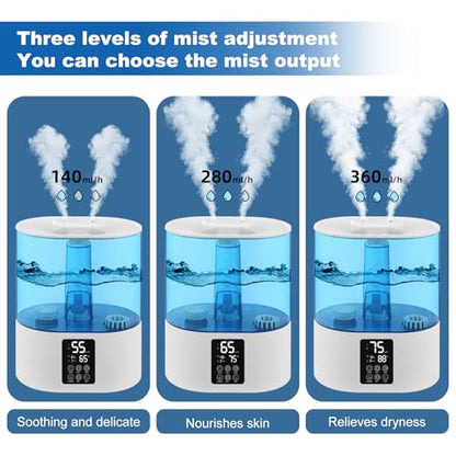 6L Humidifiers for Bedroom Large Room Home, Cool and Warm for Baby and Plants Mist Top Fill Desk Humidifiers Essential Oil Diffuser, Quiet with Adjustable Mist,360°Nozzle-Black