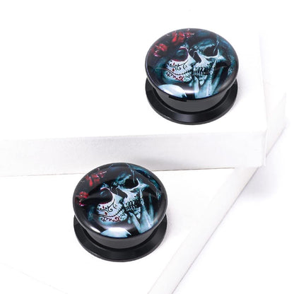 1 Pair Acrylic Solid Screw On Ear Plugs Tunnels Santa Muerte Death Goodness Resin Allergy Free Stretcher For Women Men Body Piercing Jewelry