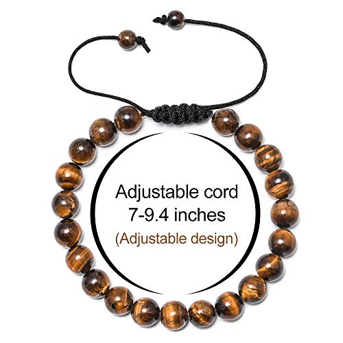 M MOOHAM Natural Stone Bracelets for Men - 8mm Tiger Eye | Matte Agate | Lava Rock Bracelets for Men Teen Boys Gifts Fathers Day Anniversary Birthday Gifts for Him