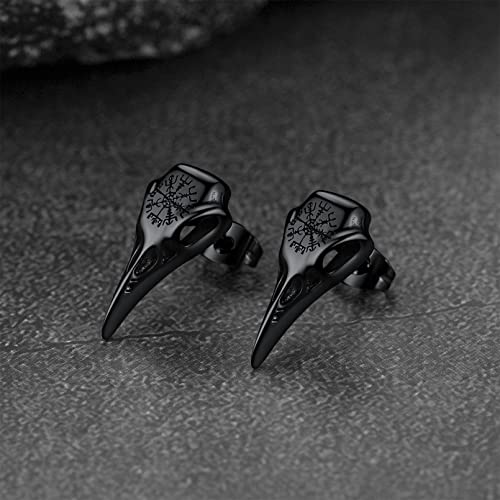 FaithHeart Raven Stud Earrings for Women Men, Stainless Steel Punk Gothic Norse Viking Crow Ear Studs with Delicate Gift Packaging