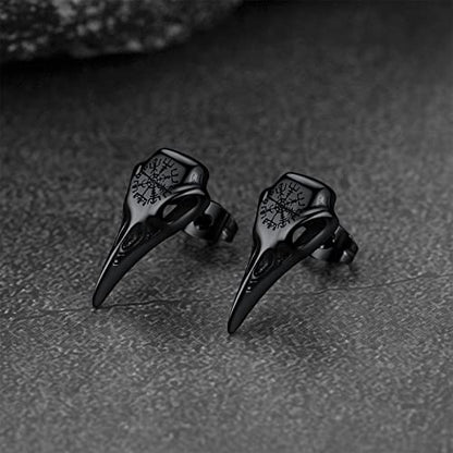 FaithHeart Raven Stud Earrings for Women Men, Stainless Steel Punk Gothic Norse Viking Crow Ear Studs with Delicate Gift Packaging