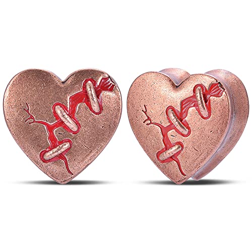 2PCS Ear Gauges Double Flared Plugs Sweet Cool Ear Stretcher Expander Heart Shape Gauge Earrings For Women Cute Piercings 0g-1"