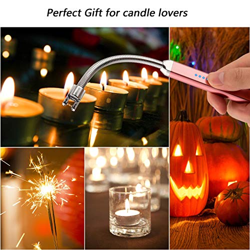 MEIRUBY Lighter Electric Candle Lighter Birthday Women's Day Gifts for Women Mom Wife Men, Long Electronic Rechargeable USB Lighter Arc Windproof Flameless Lighters for Candle Camping BBQ (Rose Gold)