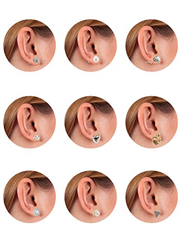 BBTO 24 Pairs Stud Earrings Crystal Pearl Earring Set Ear Stud Jewelry for Girls Women Men, Silver and Gold