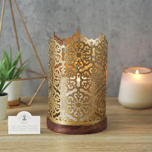 Hosley 4.5" High Black (Gold Inside) Metal Jar Holder Candle Sleeve. Candle Holder, Votive, Tea Light Lanterns Use with Tealights. Ideal Gift for Weddings, Parties, Spa and Aromatherapy O6