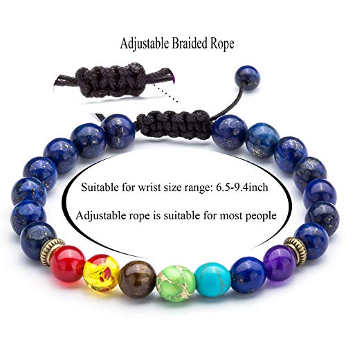 Hamoery Men Women 8mm Lava Rock Beads Chakra Bracelet Braided Rope Natural Stone Yoga Bracelet Bangle