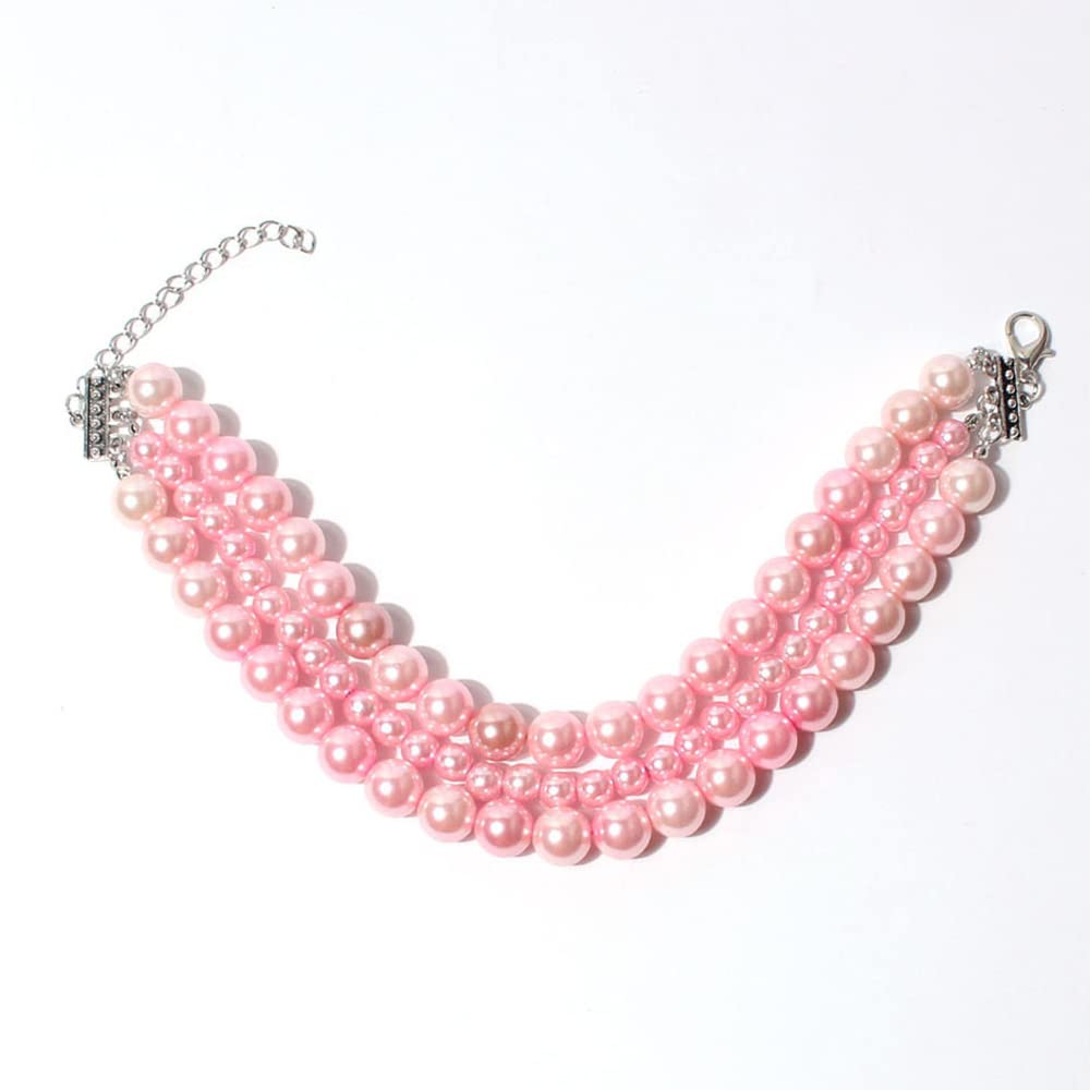 Fancy 3 Rows Pearl Pink Diamond Pet Cat Dog Necklace Collar Jewelry Pet Cat Dog Girl Costume Accessories(7.8-12.6in)