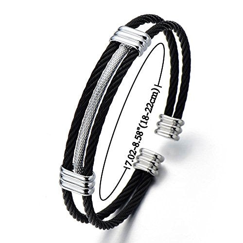 COOLSTEELANDBEYOND Men Women Stainless Steel Twisted Cable Adjustable Cuff Bangle Bracelet