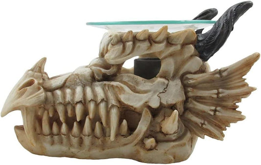 Decorative Snarling Magical Dragon Skull Electric Oil Diffuser or Tart Burner for Aromatherapy Essential Scented Oils in Mythical and Medieval Home Decor Lights Halloween Decorations & Gothic Gifts