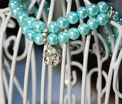 Luxury 2 Row Pearls Rhinestones Pet Cat Dog Necklace Collar Jewelry with Bling Crystal Ball Charm Pendant for Pets Cats Small Dogs Female Puppy Chihuahua Yorkie Girls Costume Outfits