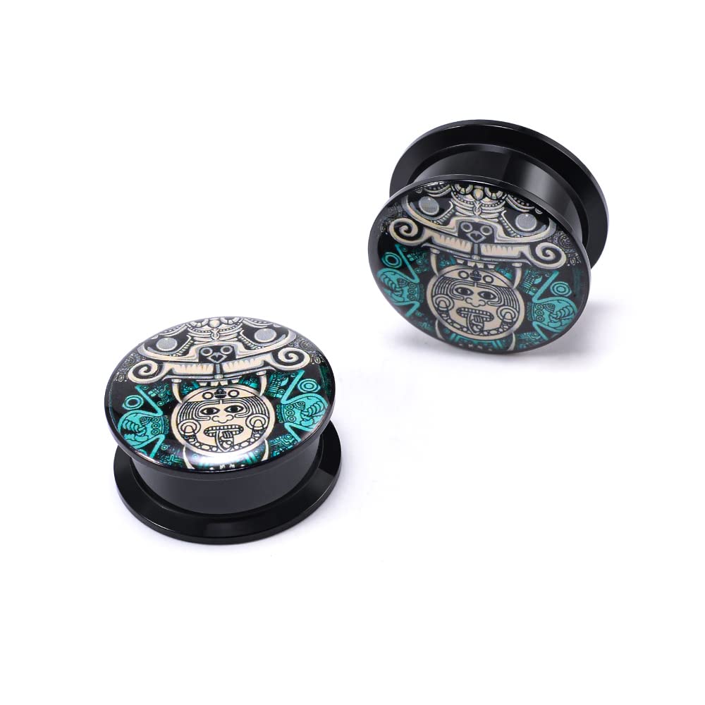 1 Pair Acrylic Solid Screw On Ear Plugs Tunnels Allergy Free 2g- 1 Inch Stretcher Steampunk Graffiti Pattern Color Painting For Women For Men Body Piercing Jewelry