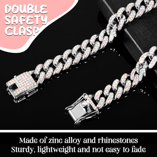 LEIFIDE Pink Crystal Dog Necklace Rose Gold Link Chain Collar for Small, Medium and Large Dogs 8 Inch