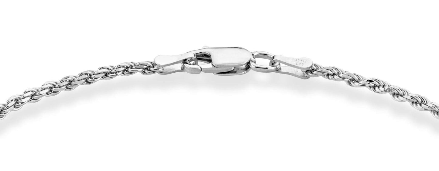 Miabella Solid 925 Sterling Silver Italian 2mm, 3mm Diamond-Cut Braided Rope Chain Bracelet for Women Men, Made in Italy