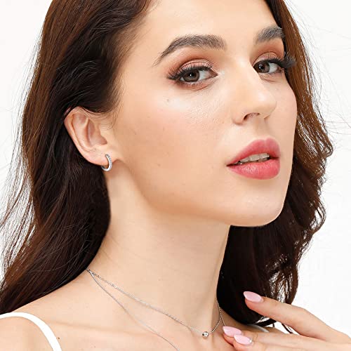 925 Sterling Silver Small Hoop Earrings Cubic Zirconia Huggie Hoop Earrings, 3 Pairs 14K White Gold Plated Cartilage Piercing Earrings Ear Cuff Tiny Hoop Earrings for Women Men