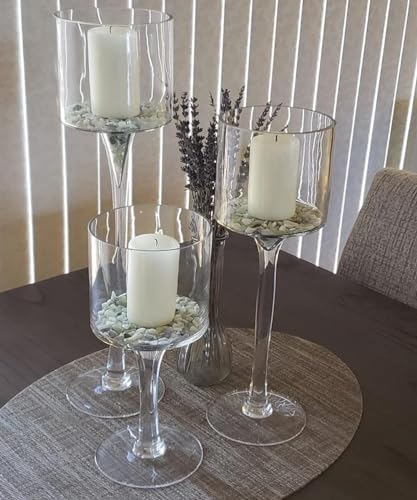 Glass Candleholders Tea Light Candle Holders Clear Wedding Weddings Hurricane Tall Elegant Ideal for Dining Party Home Decor Parties Table Settings Gifts Different Sizes (1 Set Small Clear)