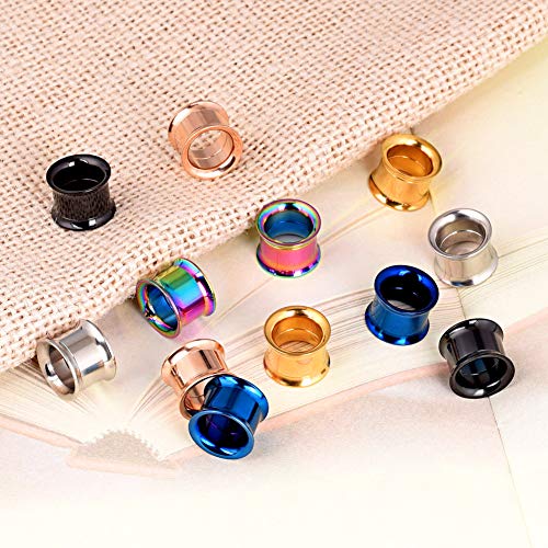 Longbeauty Colorful Stainless Steel Screwed Double Flared Ear Tunnels Expander Plugs Stretcher 12pcs Set Gauges 3mm-25mm