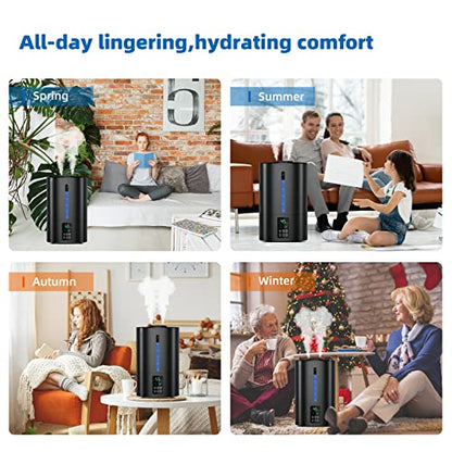 6L Humidifiers for Bedroom Large Room Home, Cool and Warm for Baby and Plants Mist Top Fill Desk Humidifiers Essential Oil Diffuser, Quiet with Adjustable Mist,360°Nozzle-Black